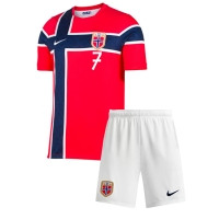 Camiseta Noruega Alexander Sorloth #7 Primera Equipación Replica Mundial 2026 para niños mangas cortas (+ Pantalones cortos)